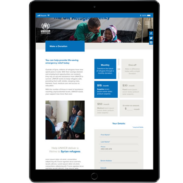 unhcr ngo website design agency sydney ux design sydney bapple