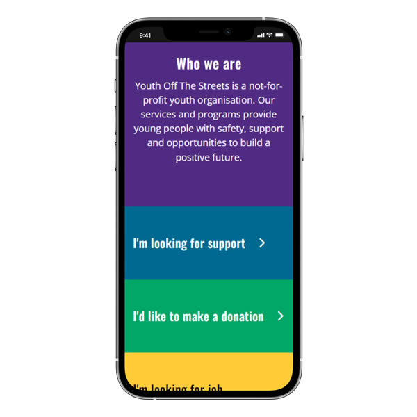 custom user journeys for Youth off the Streets Charity WordPress Website Design