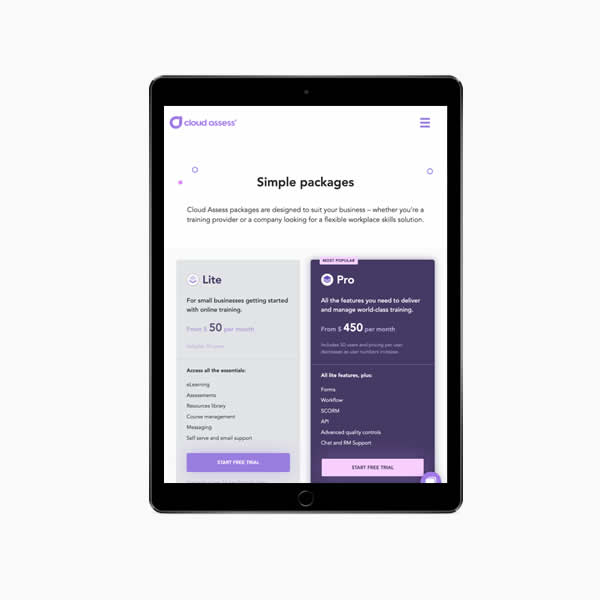LMS SaaS pricing website design ux agency sydney