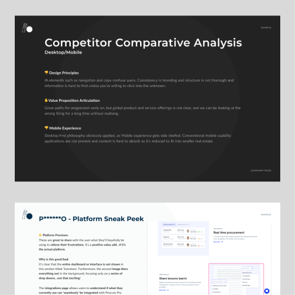 Competitor Comparative Analysis Report Excerpt UX Design Agency UX Research Bapple Sydney